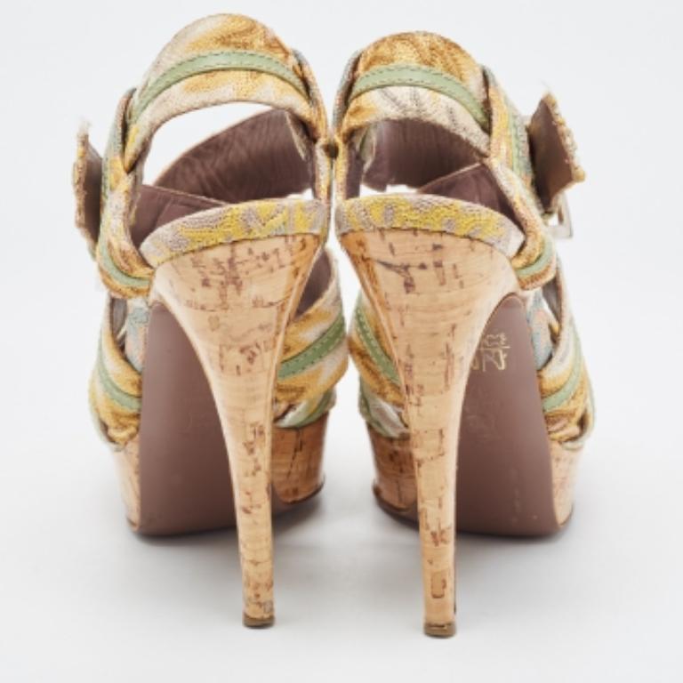 Missoni Sandali con cinturino alla caviglia in pelle e uncinetto multicolore misura 37,5 2
