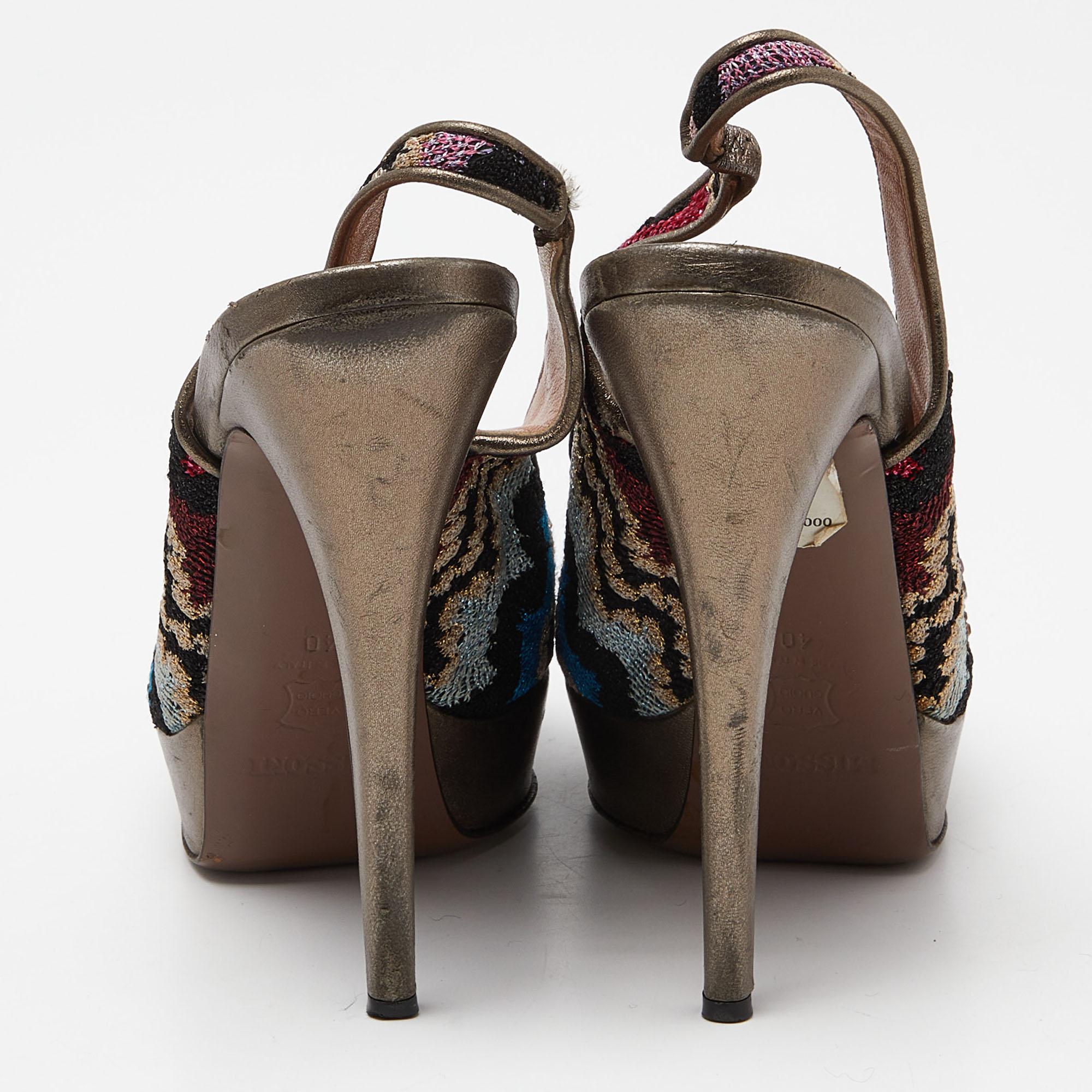 Women's Missoni Multicolor Fabric Embellished Slingabck Pumps Size 40 For Sale