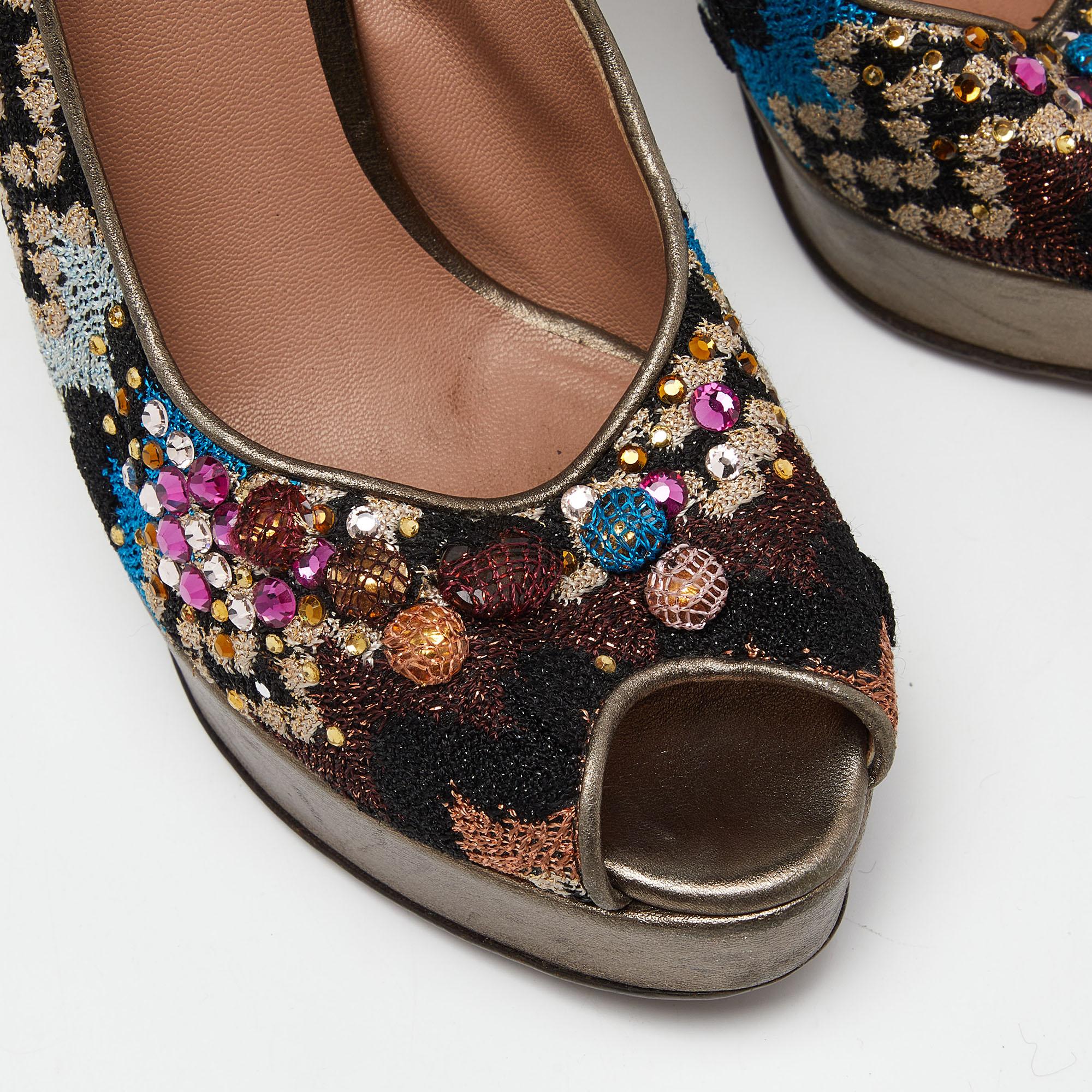 Missoni Multicolor Fabric Embellished Slingabck Pumps Size 40 For Sale 3
