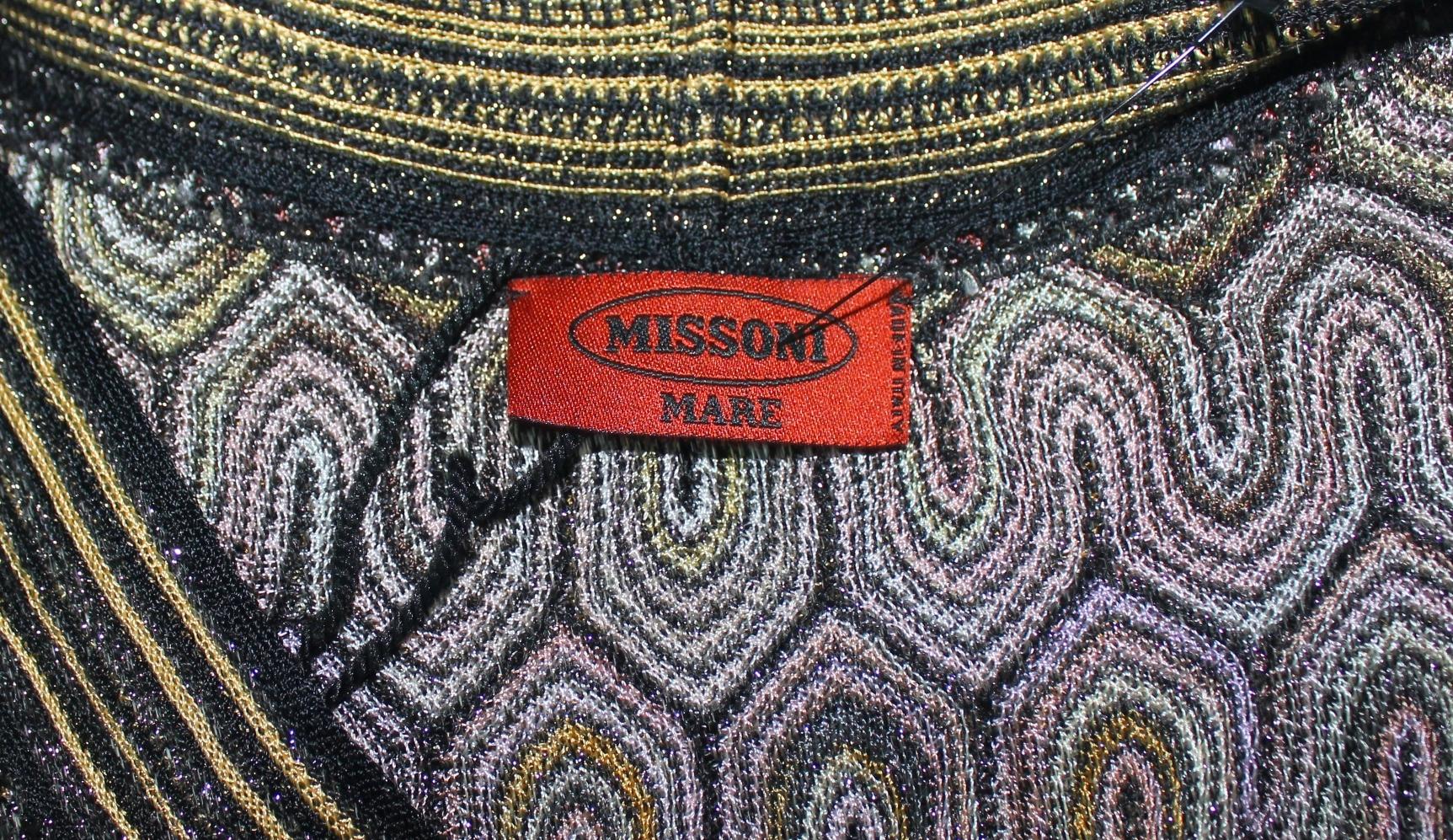 Women's NEW Missoni Multicolor Metallic Lurex Crochet Knit Kaftan Tunic Top Mini Dress S For Sale
