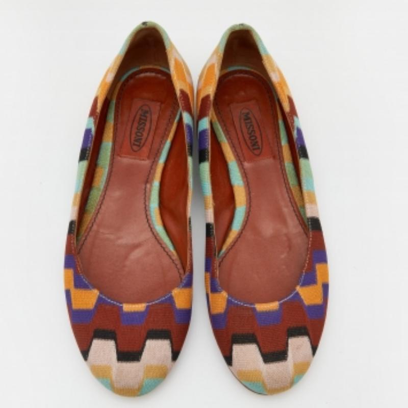 Brown Missoni Multicolor Knit Fabric Ballet Flats Size 36 For Sale