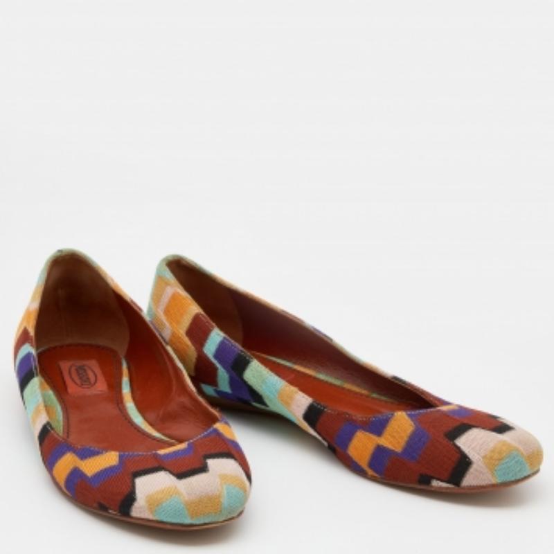 Missoni Multicolor Knit Fabric Ballet Flats Size 36 In Good Condition For Sale In Dubai, Al Qouz 2