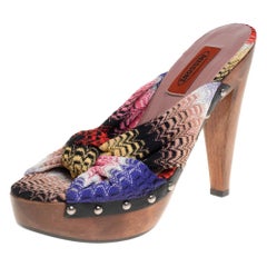 Missoni Multicolor Knit Fabric Knotted Clog Platform Sandals Size 38