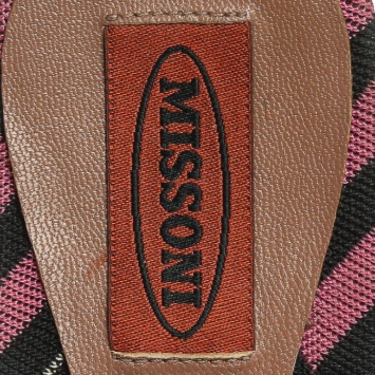Black Missoni Multicolor Knit Fabric Open Toe Slip On Sandals Size 38 For Sale