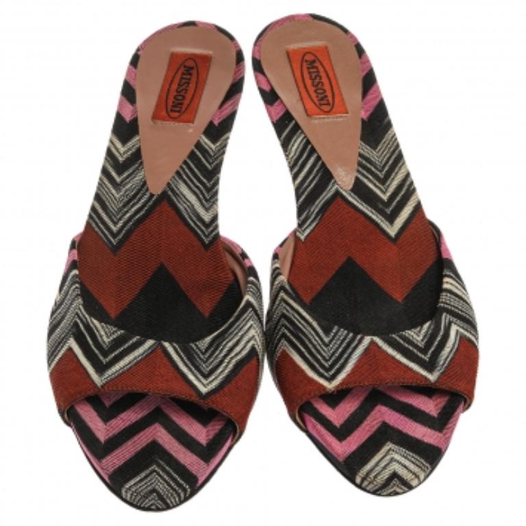 Missoni Multicolor Knit Fabric Open Toe Slip On Sandals Size 38 For Sale 1