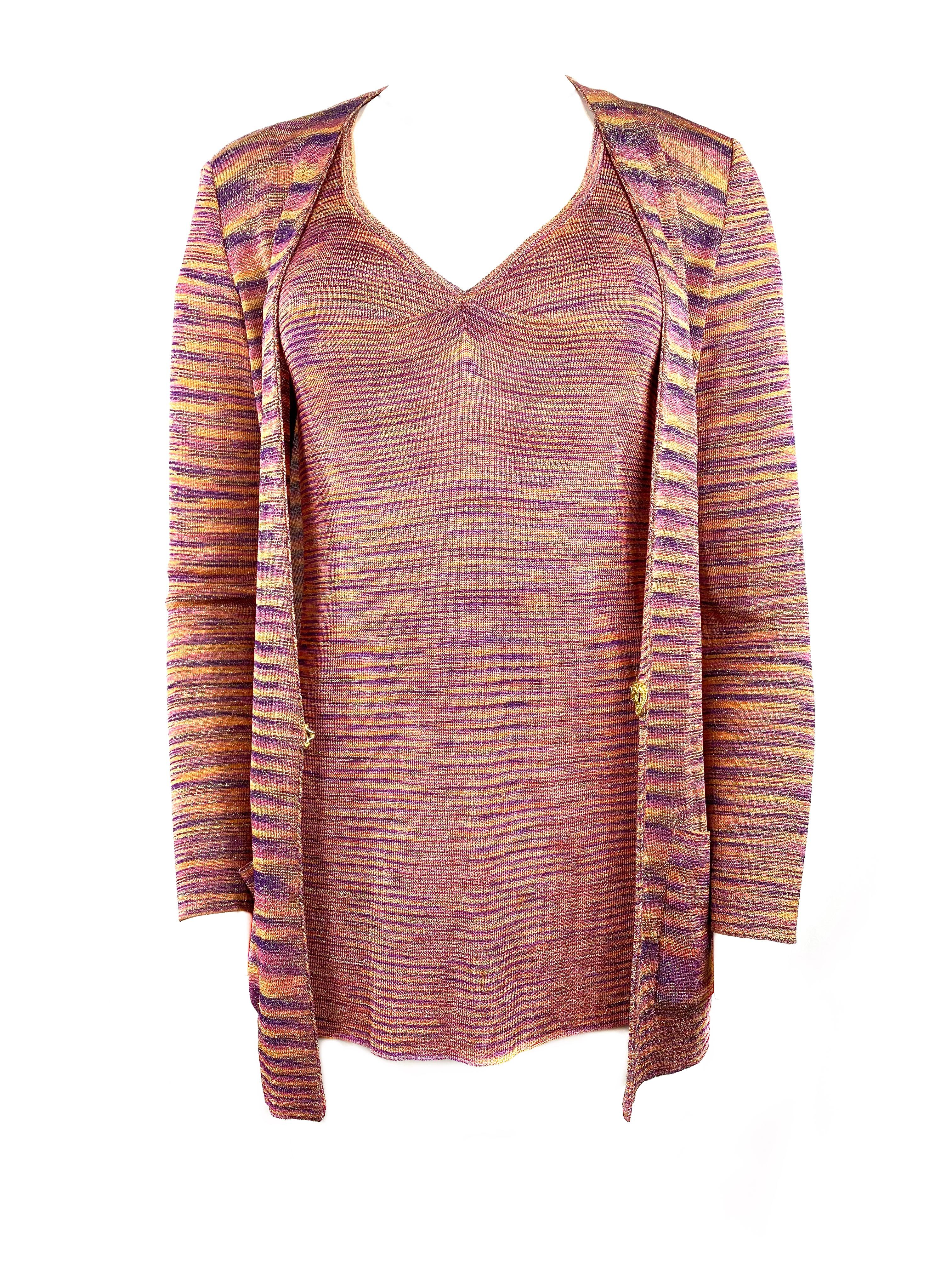 Missoni Multicolor Knit Sleeveless Top and Cardigan Set Size 40 For Sale 1