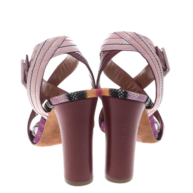 Brown Missoni Multicolor Leather Block Heel Cross Strap Sandals Size 37