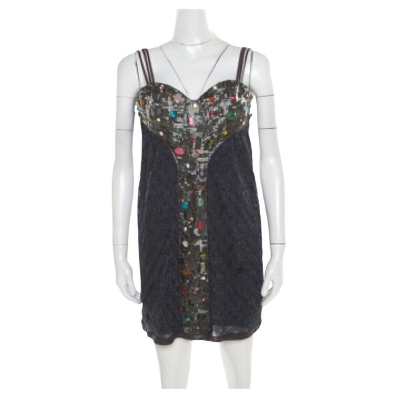 Missoni Multicolore Lurex Knit Embellished Bodice Sleeveless Dress S