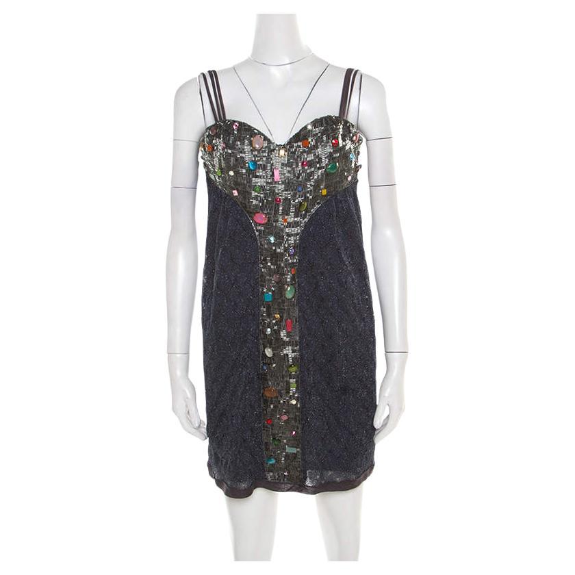 Missoni Multicolor Lurex Knit Embellished Bodice Sleeveless Dress S For Sale