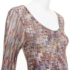MISSONI multicolor lurex metallic chevron zigzag knit scoop neck maxi dress IT42