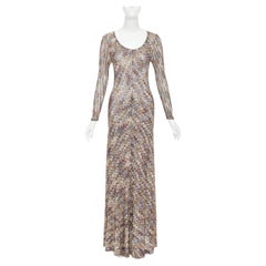 MISSONI multicolor lurex metallic chevron zigzag knit scoop neck maxi dress IT42