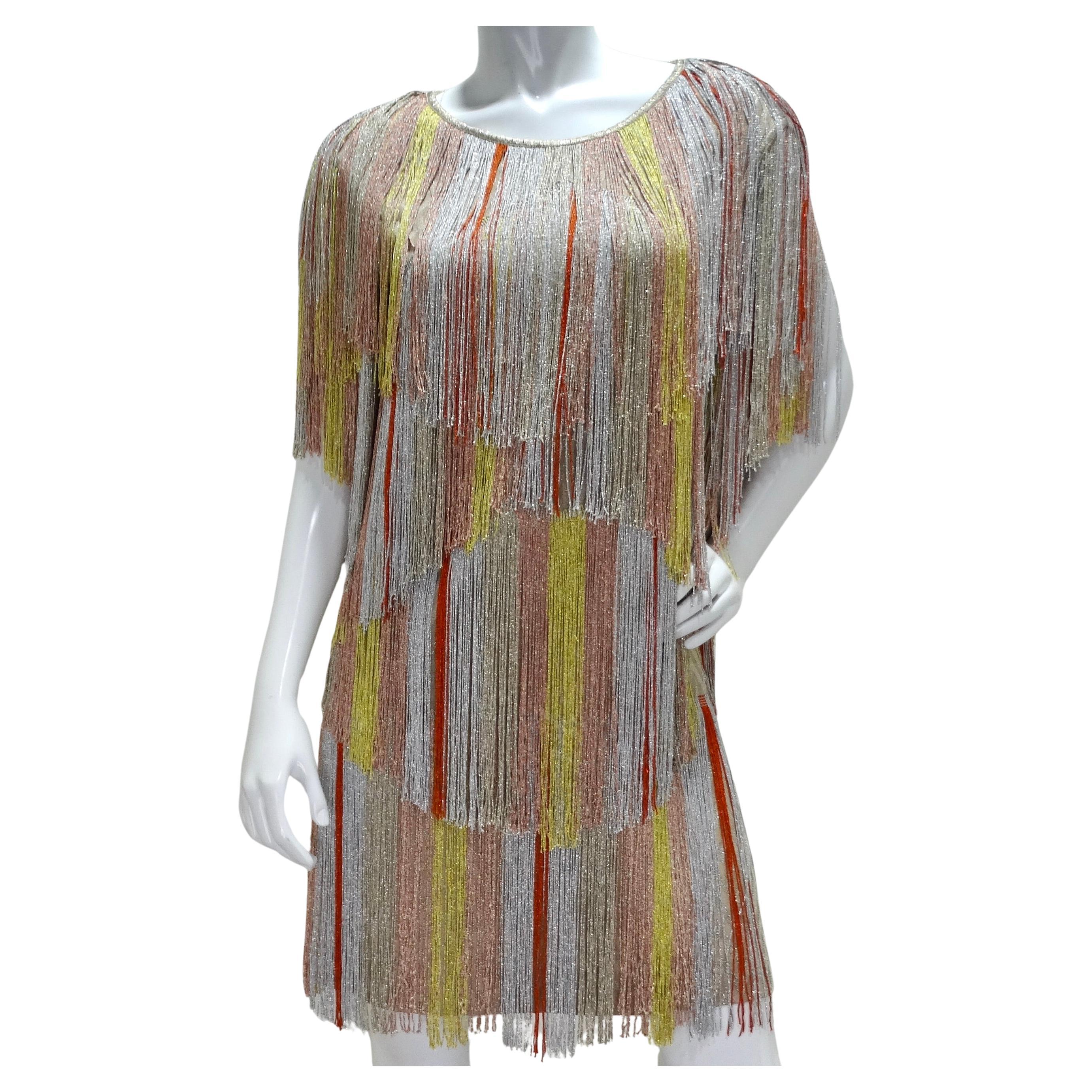 Missoni - Robe à franges métalliques multicolores en vente