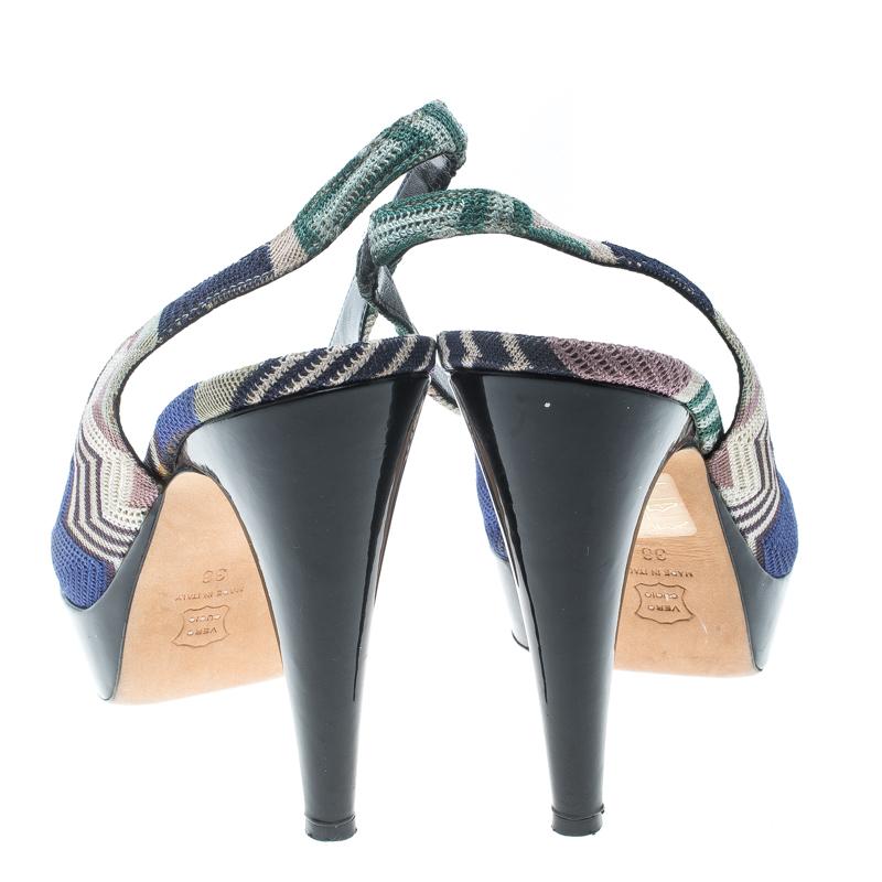 Black Missoni Multicolor Patterend Knit Peep Toe Slingback Sandals Size 38