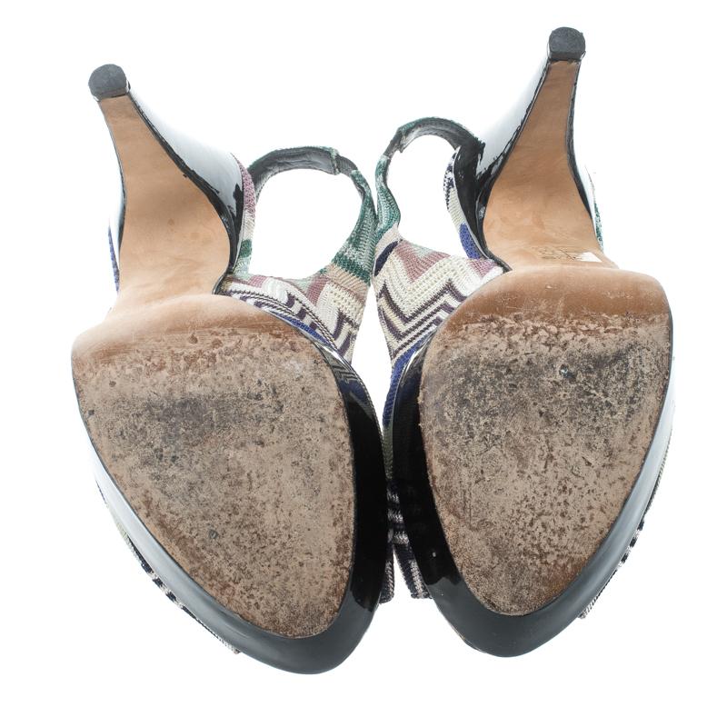 Missoni Multicolor Patterend Knit Peep Toe Slingback Sandals Size 38 In Good Condition In Dubai, Al Qouz 2