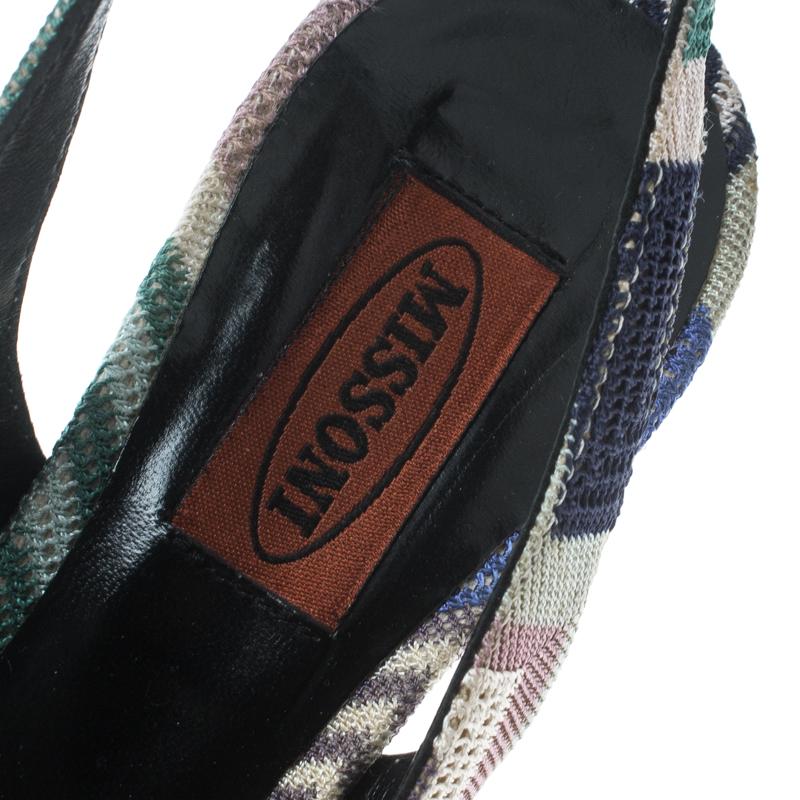 Women's Missoni Multicolor Patterend Knit Peep Toe Slingback Sandals Size 38