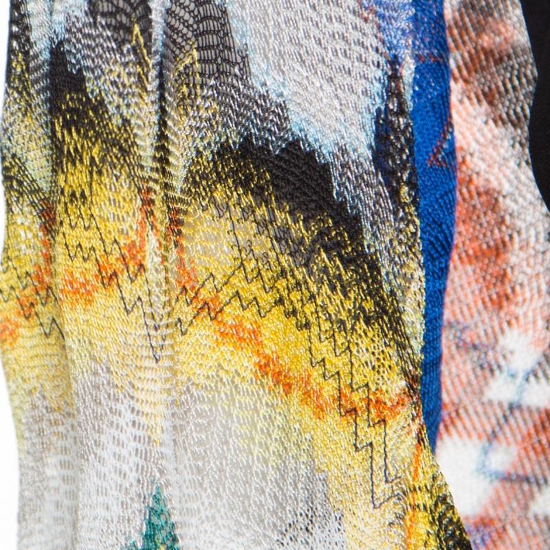Missoni Multicolor Patterned Knit Draped Open Front Long Cardigan M In Excellent Condition In Dubai, Al Qouz 2