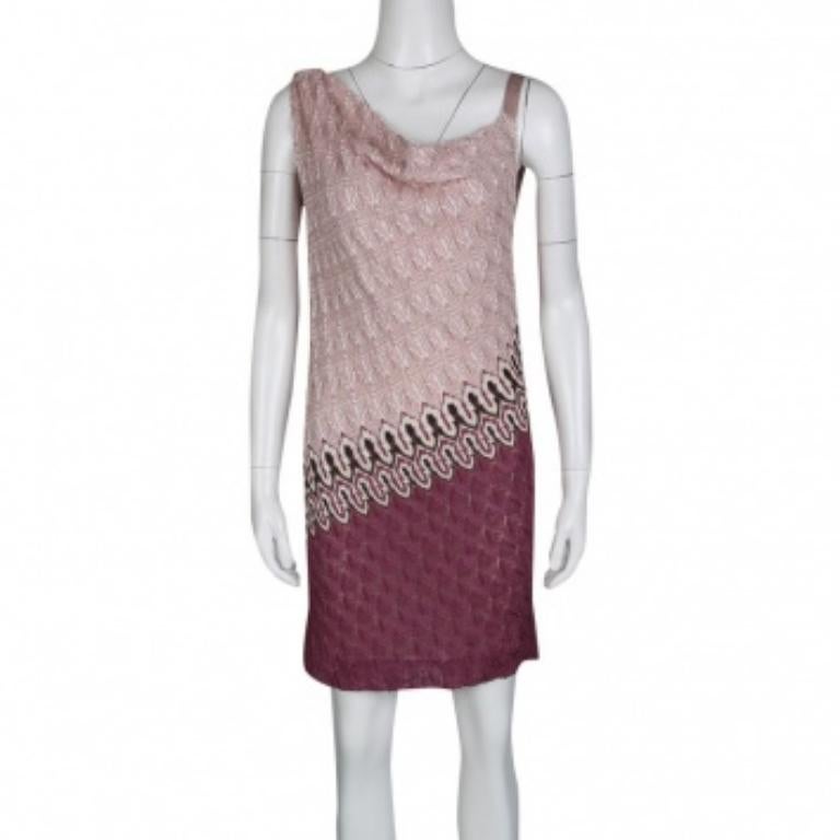 Mehrfarbig gemustertes drapiertes ärmelloses Strickkleid von Missoni M (Braun) im Angebot