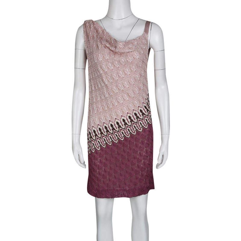Missoni Multicolor Patterned Knit Draped Sleeveless Dress M In Good Condition For Sale In Dubai, Al Qouz 2