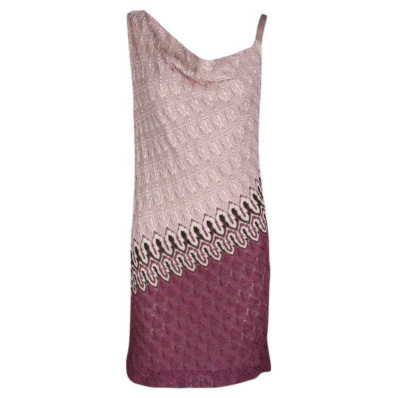 Missoni Multicolor Patterned Knit Draped Sleeveless Dress M For Sale