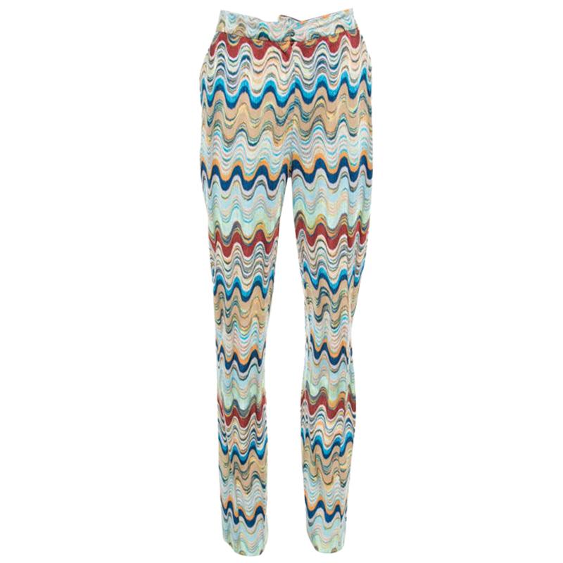 Missoni Multicolor Patterned Knit High Waist Flared Bottom Pants S