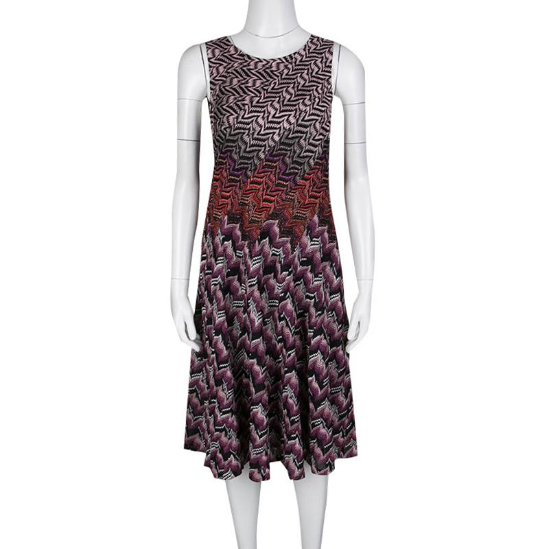 Black Missoni Multicolor Patterned Lurex Jacquard Knit Sleeveless A Line Dress M
