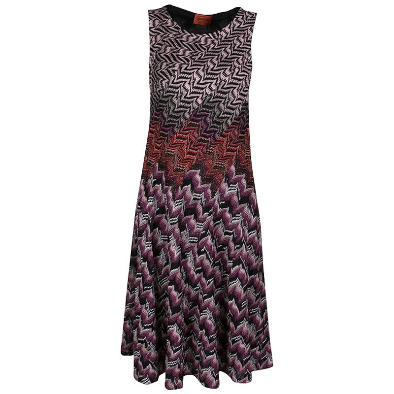 Missoni Multicolor Patterned Lurex Jacquard Knit Sleeveless A Line Dress M