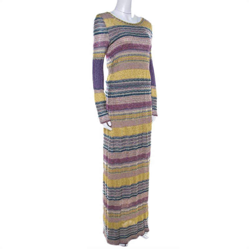 Gray Missoni Multicolor Patterned Lurex Knit Maxi Dress S