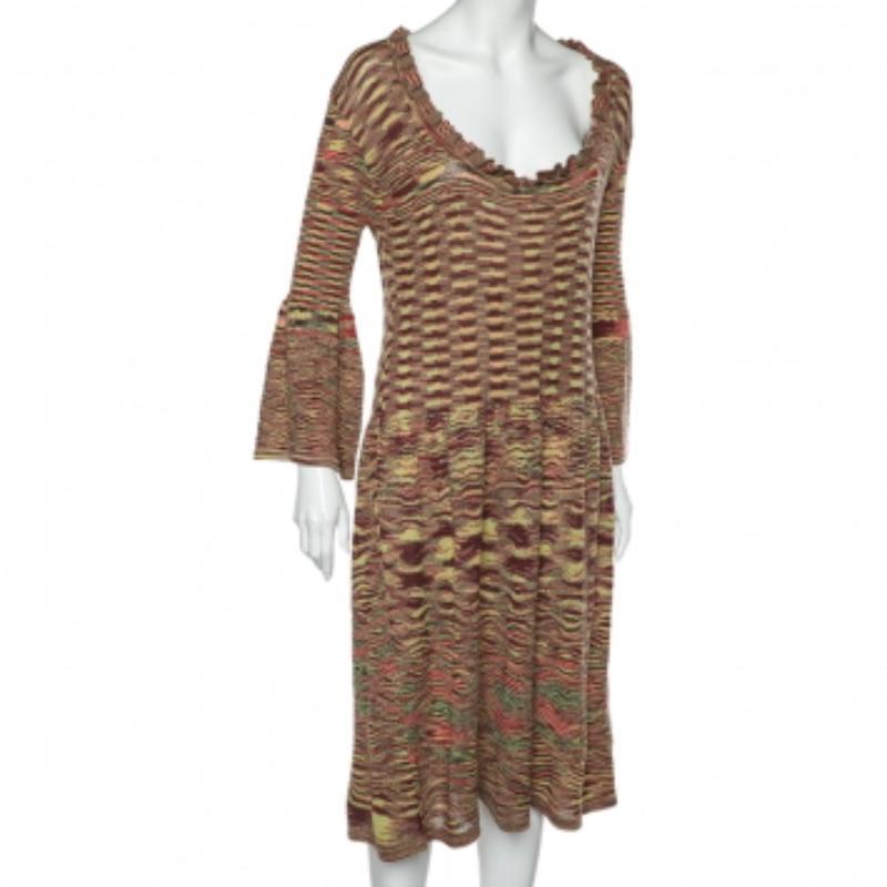 Marron Missoni Robe midi en laine à motifs multicolores L en vente