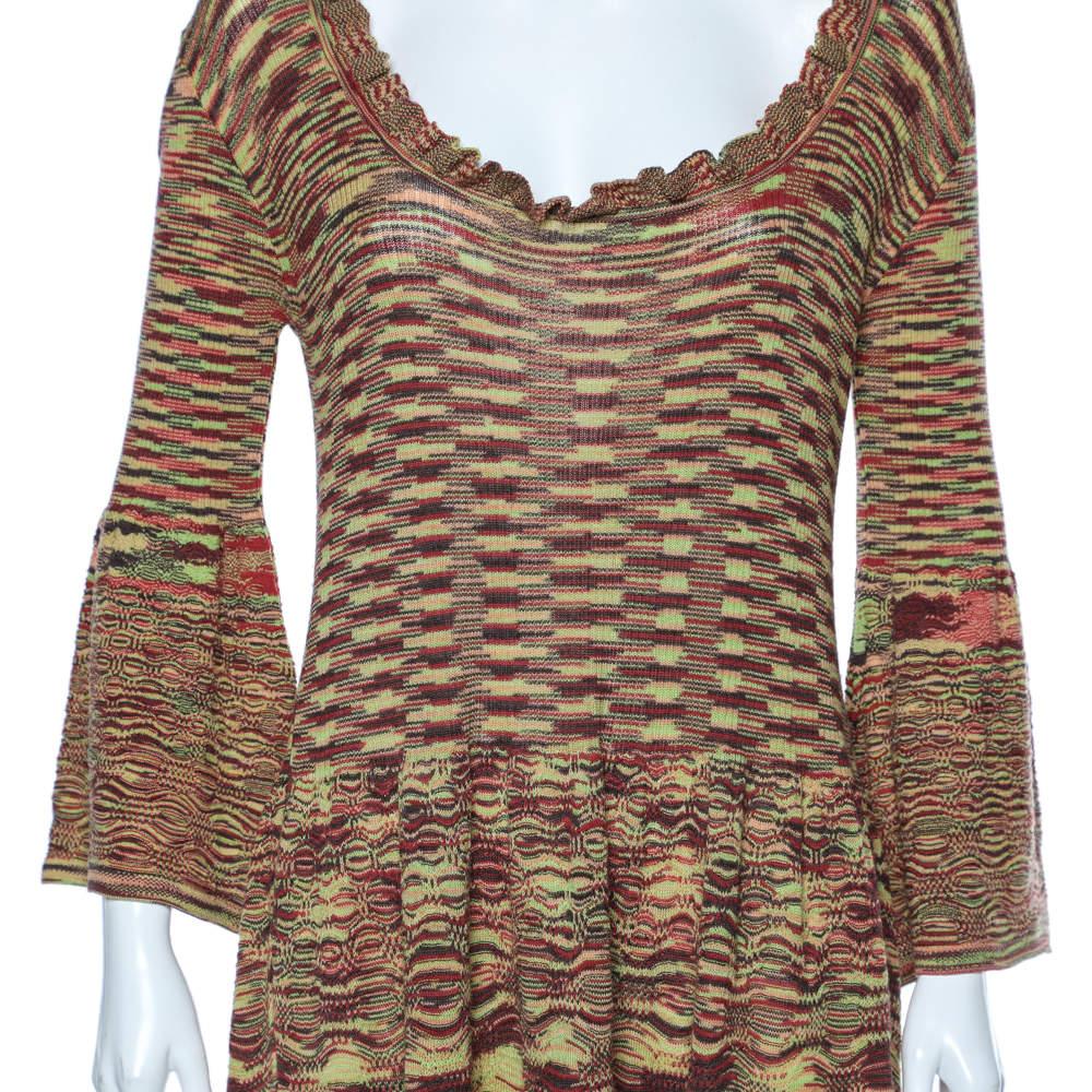 Brown Missoni Multicolor Patterned Wool Knit Midi Dress L For Sale