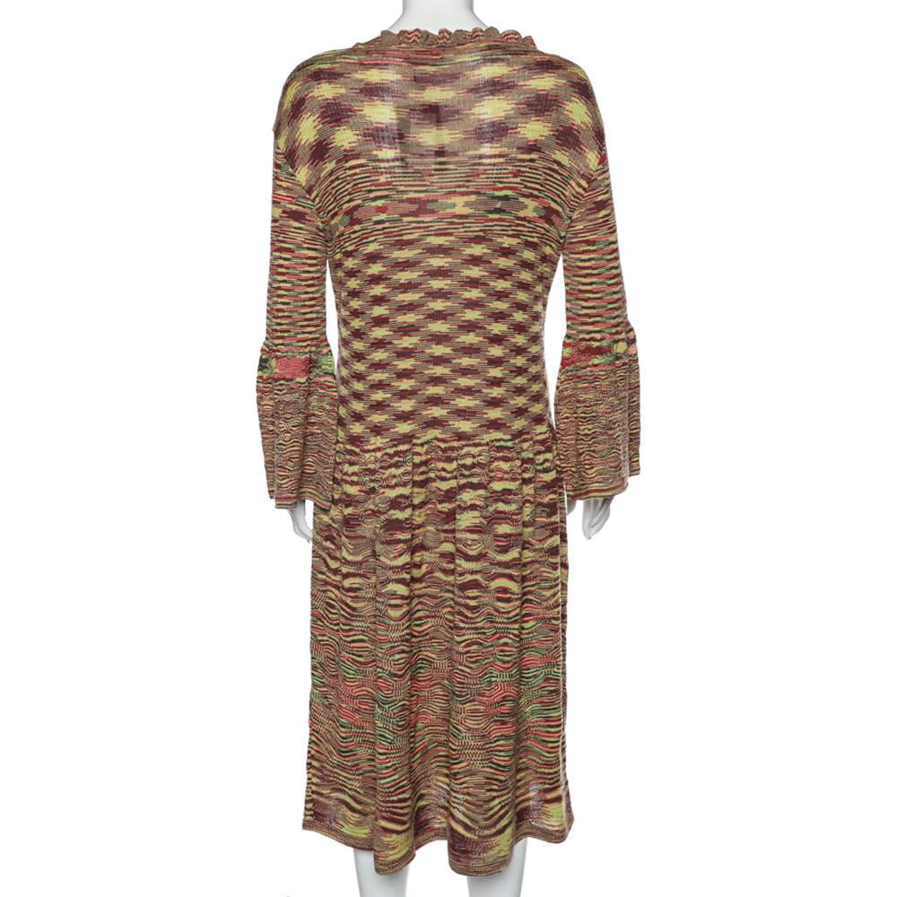 Missoni Multicolor Patterned Wool Knit Midi Dress L In Good Condition For Sale In Dubai, Al Qouz 2