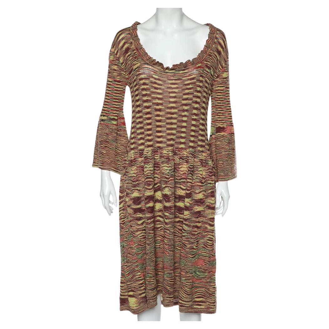 Missoni Multicolor Patterned Wool Knit Midi Dress L For Sale