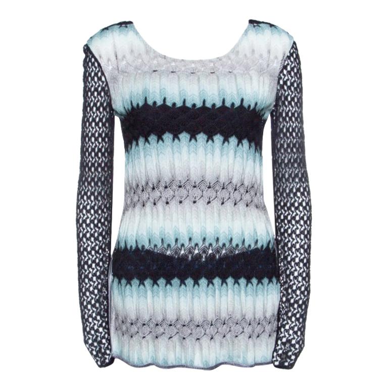 Missoni Multicolor Perforated Knit Long Sleeve Top S