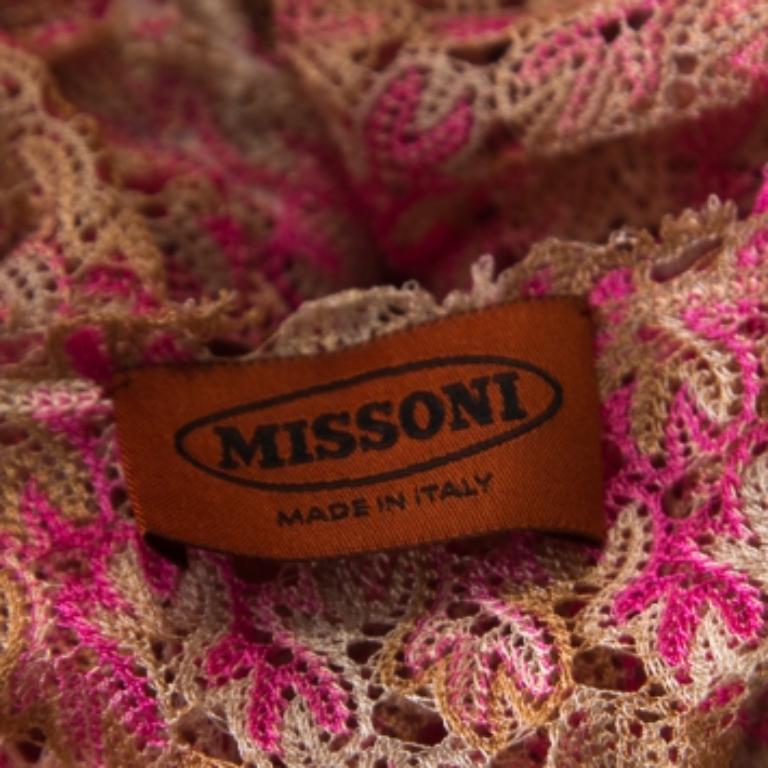 Mehrfarbiges, perforiertes, gerafftes, ärmelloses Strickkleid von Missoni M (Braun) im Angebot