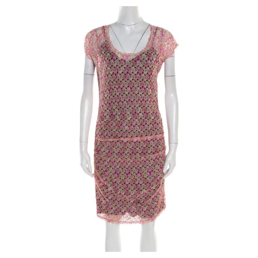 Missoni Multicolor Perforated Knit Ruched Sleeveless Dress M For Sale