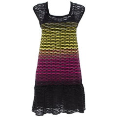 Missoni Multicolor Perforated Knit Ruffle Detail Shift Dress S