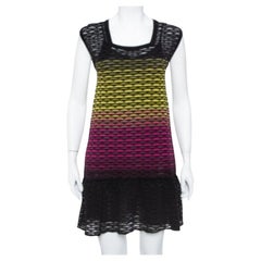 Missoni Multicolor Perforated Knit Ruffle Detail Shift Dress S
