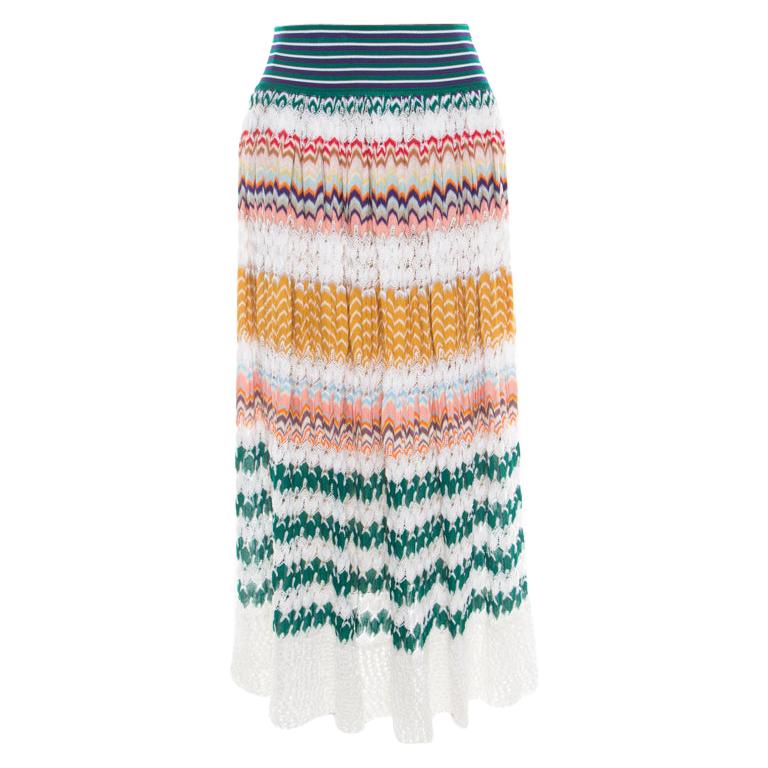 Missoni Multicolor Perforated Patterned Knit Elasticized Waist Midi ...