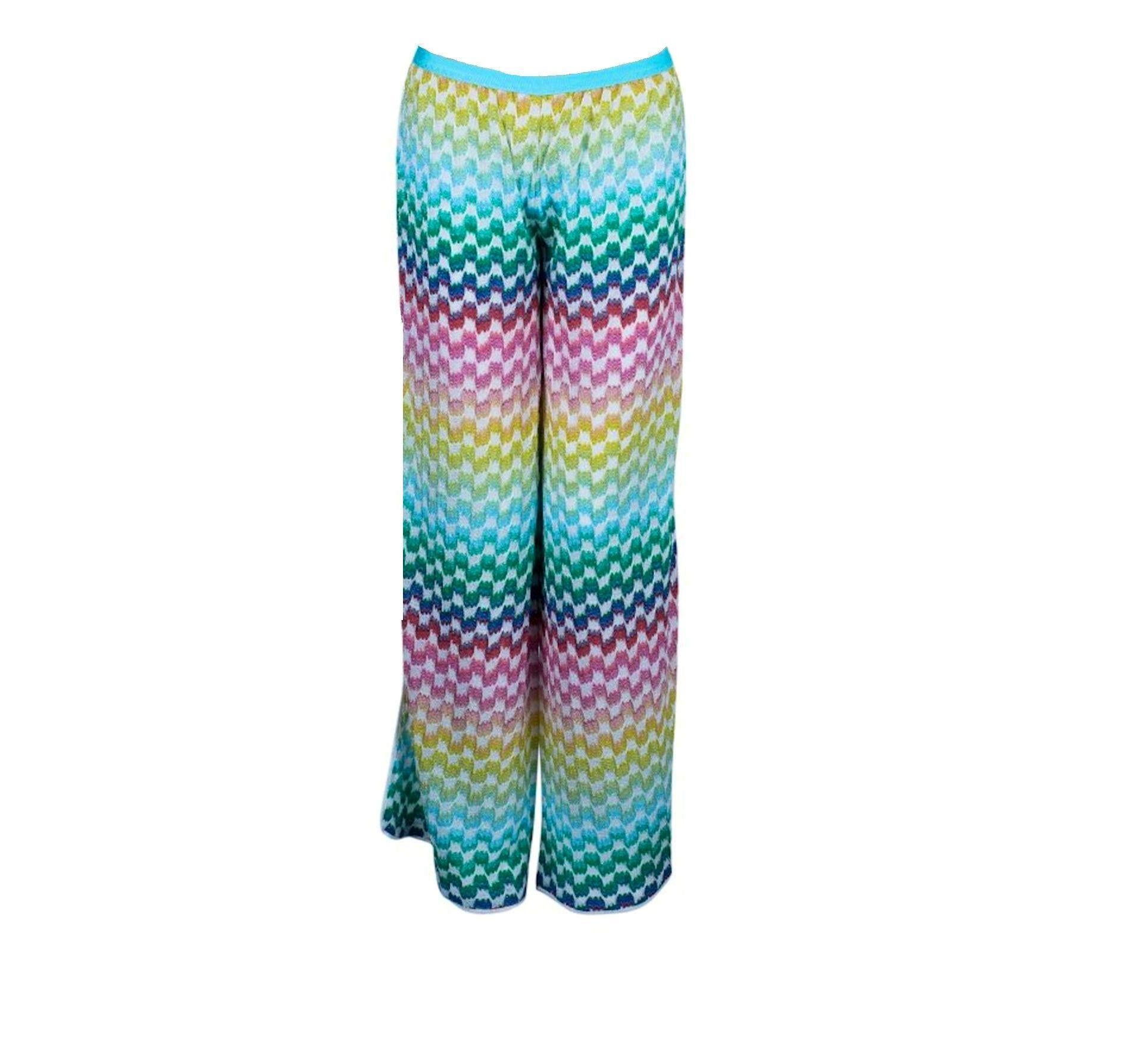 UNWORN Missoni Regenbogen Metallic Crochet Knit Hose Crop Top Ensemble Set (Blau) im Angebot