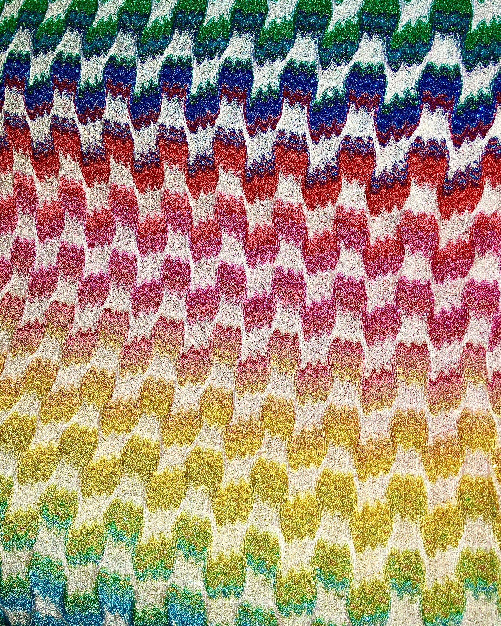 Bleu UNWORN Missoni Rainbow Metallic Crochet Knit Pants Top Ensemble Set en vente