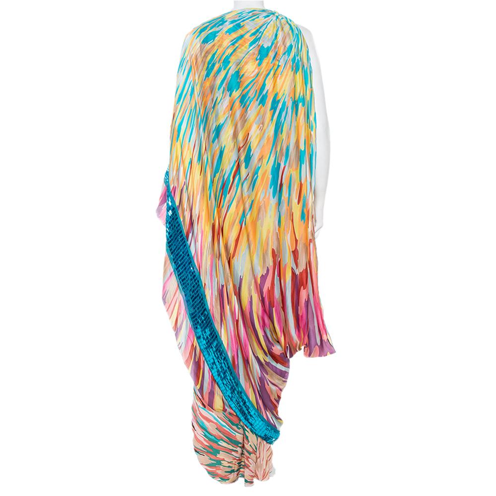 Beige Missoni Multicolor Silk Embellished Cape Detail Sleeveless Maxi Dress M