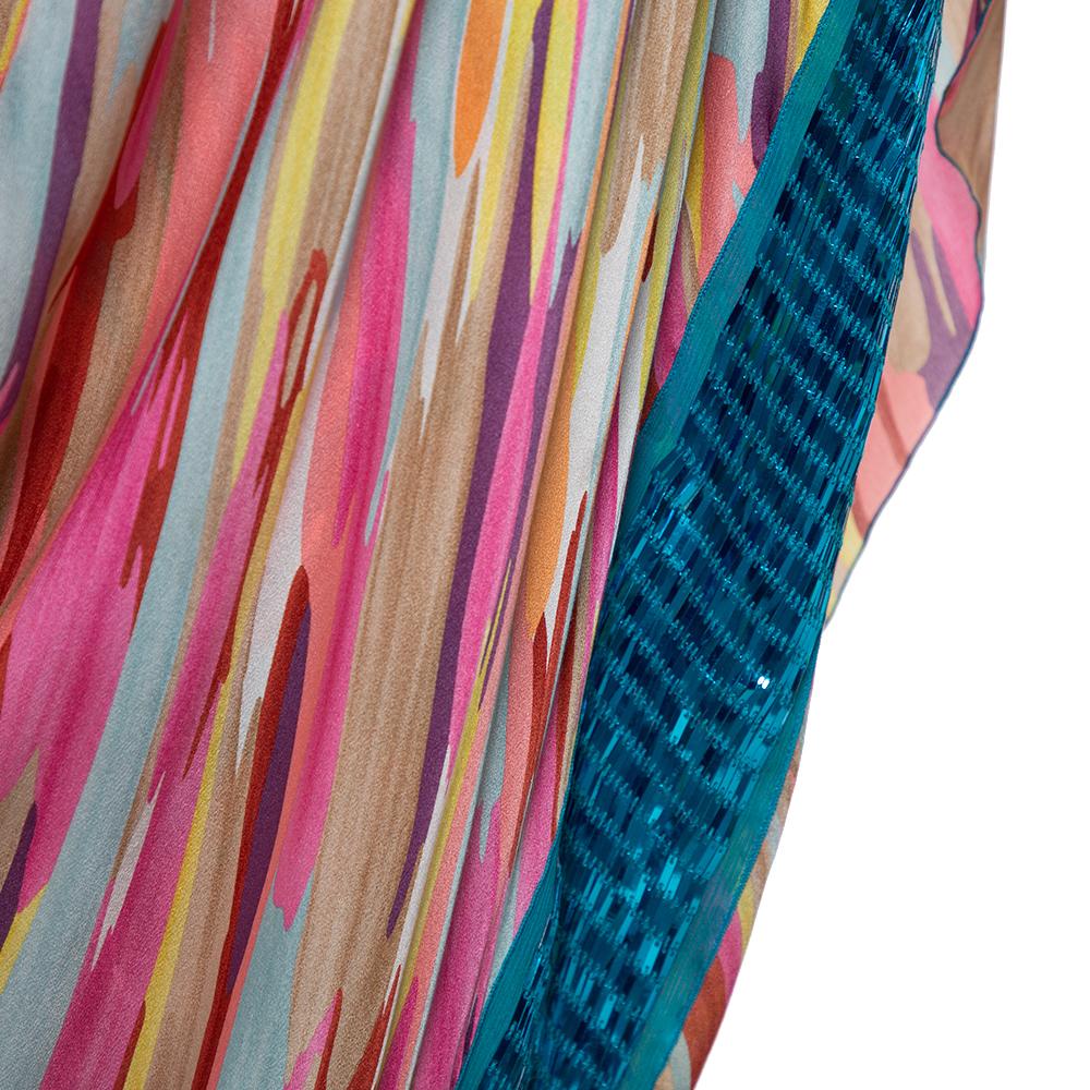 Missoni Multicolor Silk Embellished Cape Detail Sleeveless Maxi Dress M In Good Condition In Dubai, Al Qouz 2