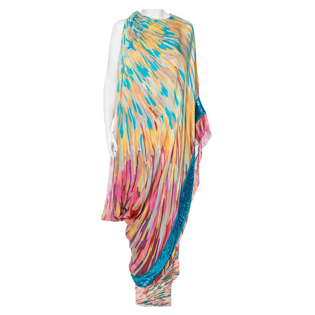 Missoni Multicolor Silk Embellished Cape Detail Sleeveless Maxi Dress M
