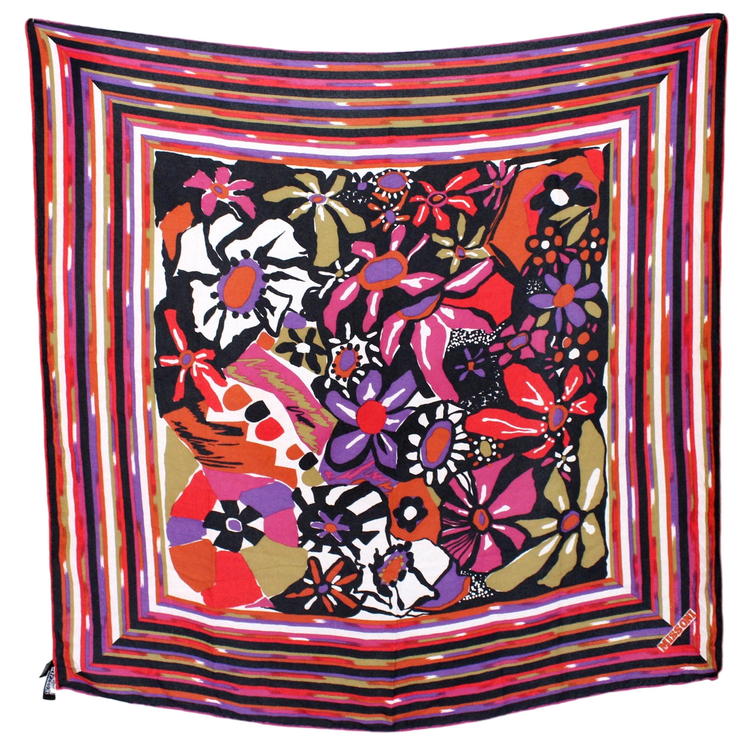 Missoni Multicolor Silk Floral Striped Scarf 