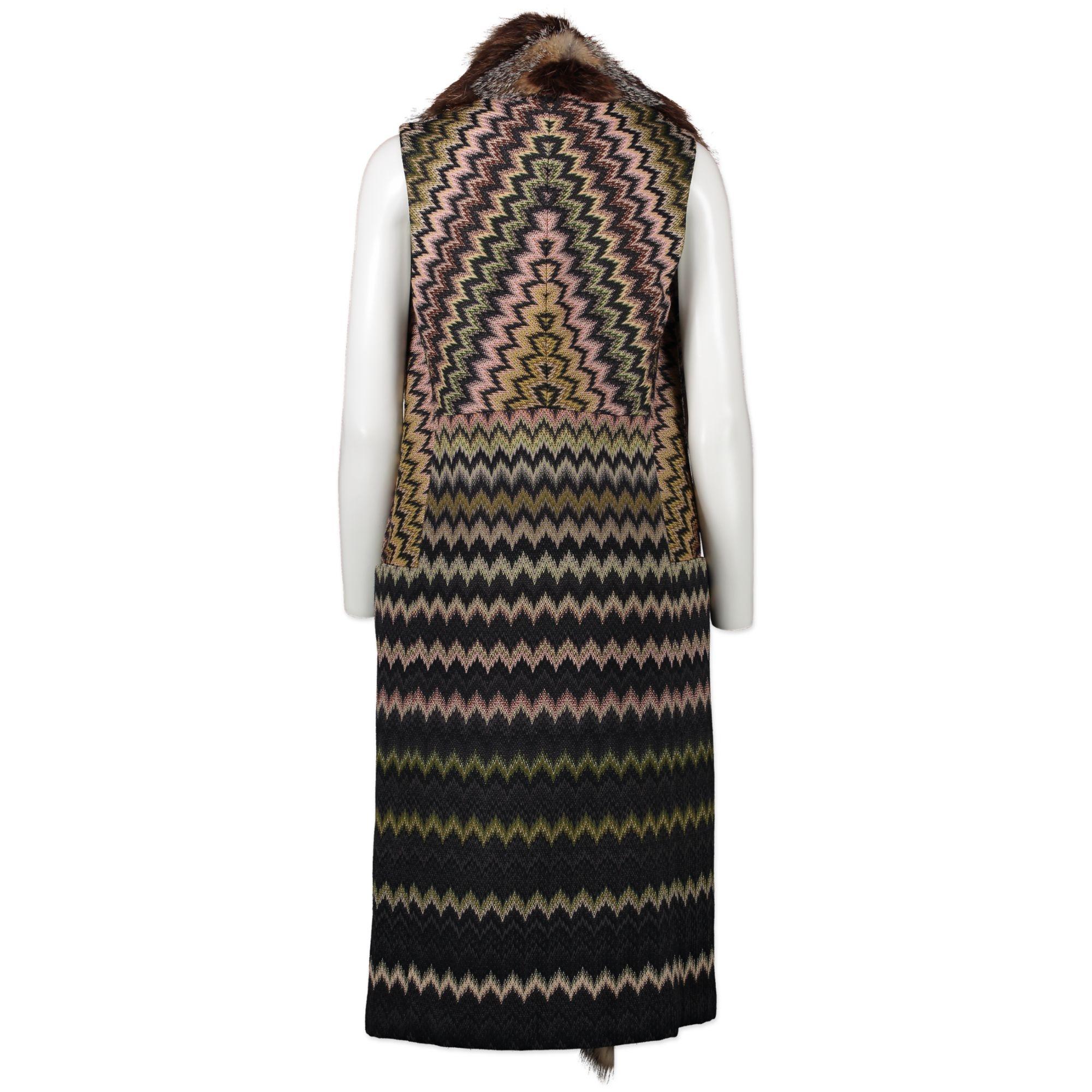 Missoni Multicolor Sleeveless Cardigan with Fur Edges - IT40  In Excellent Condition In Antwerp, BE