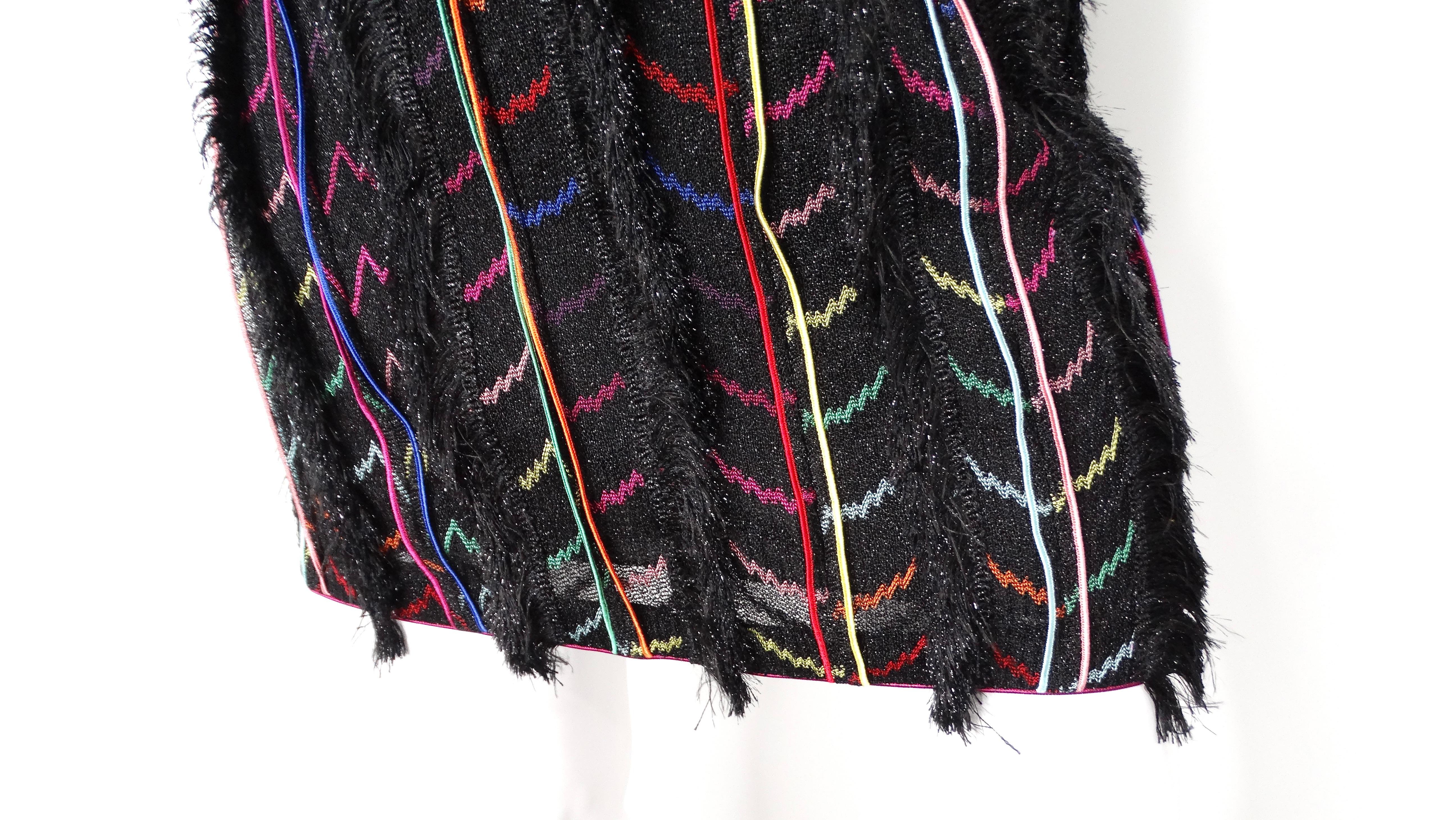Black Missoni Multicolor Stripe Knit Fringe Mini Skirt For Sale