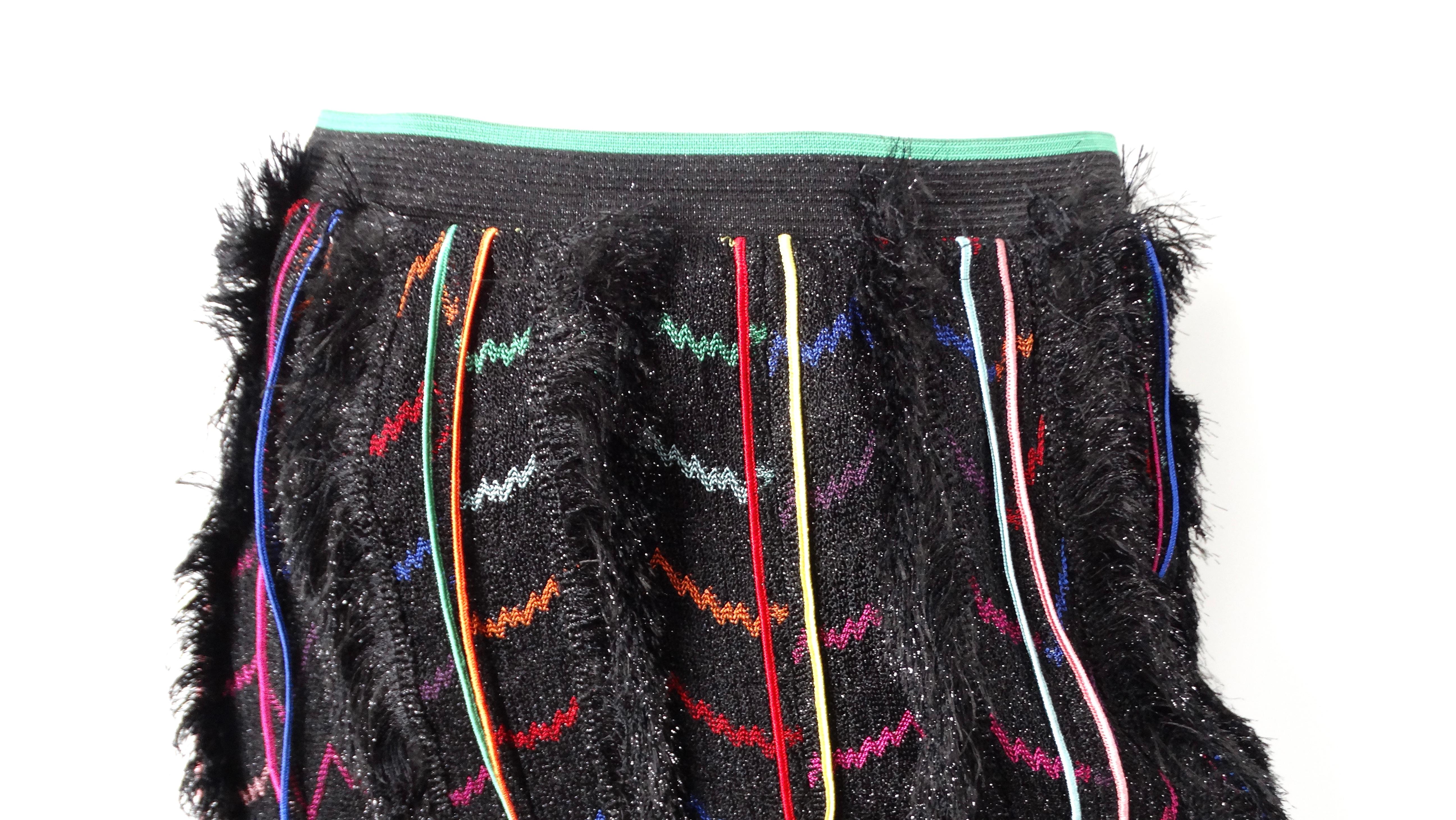 Missoni Multicolor Stripe Knit Fringe Mini Skirt In Good Condition For Sale In Scottsdale, AZ