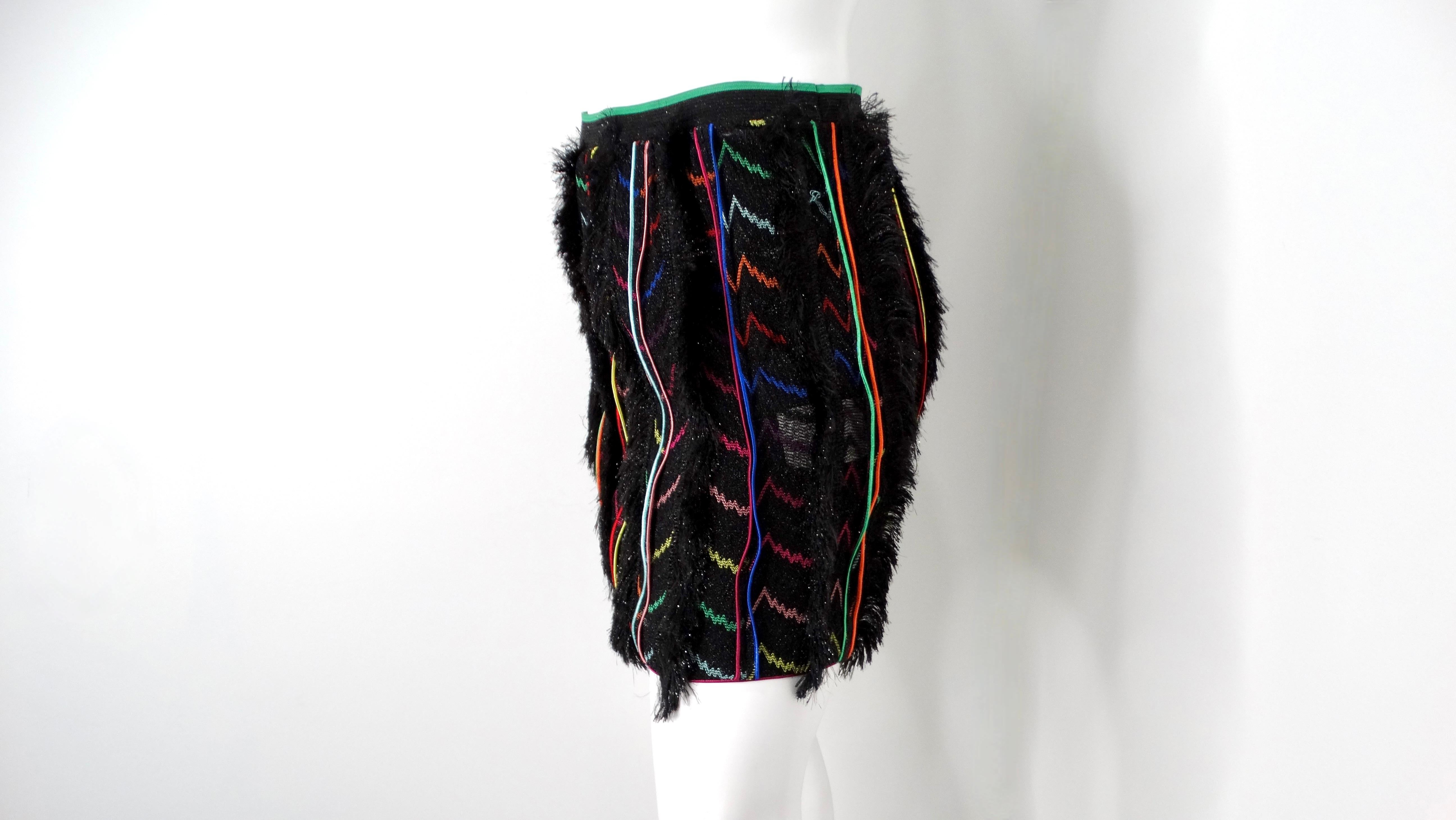 Women's Missoni Multicolor Stripe Knit Fringe Mini Skirt For Sale