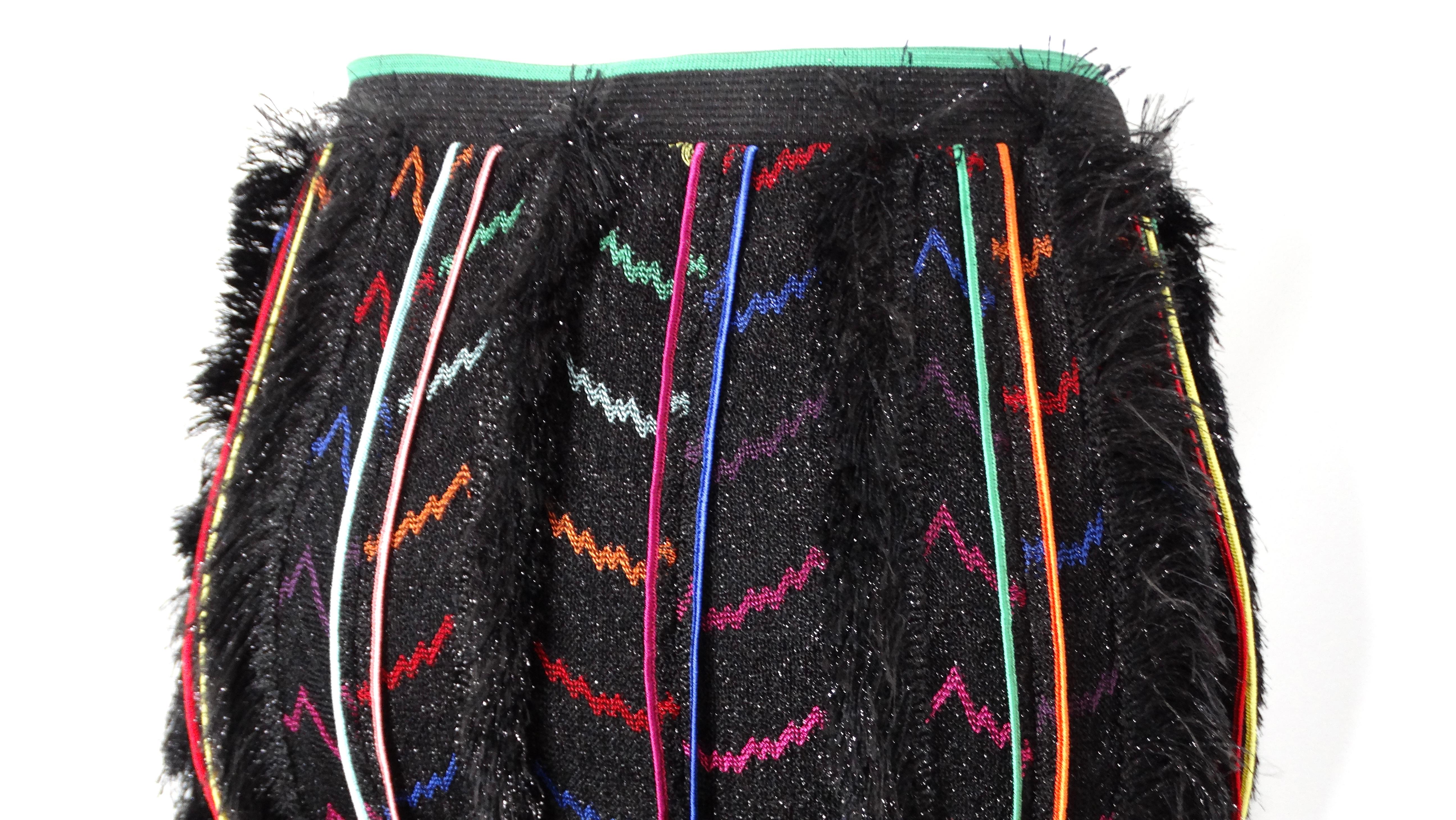 Missoni Multicolor Stripe Knit Fringe Mini Skirt For Sale 1