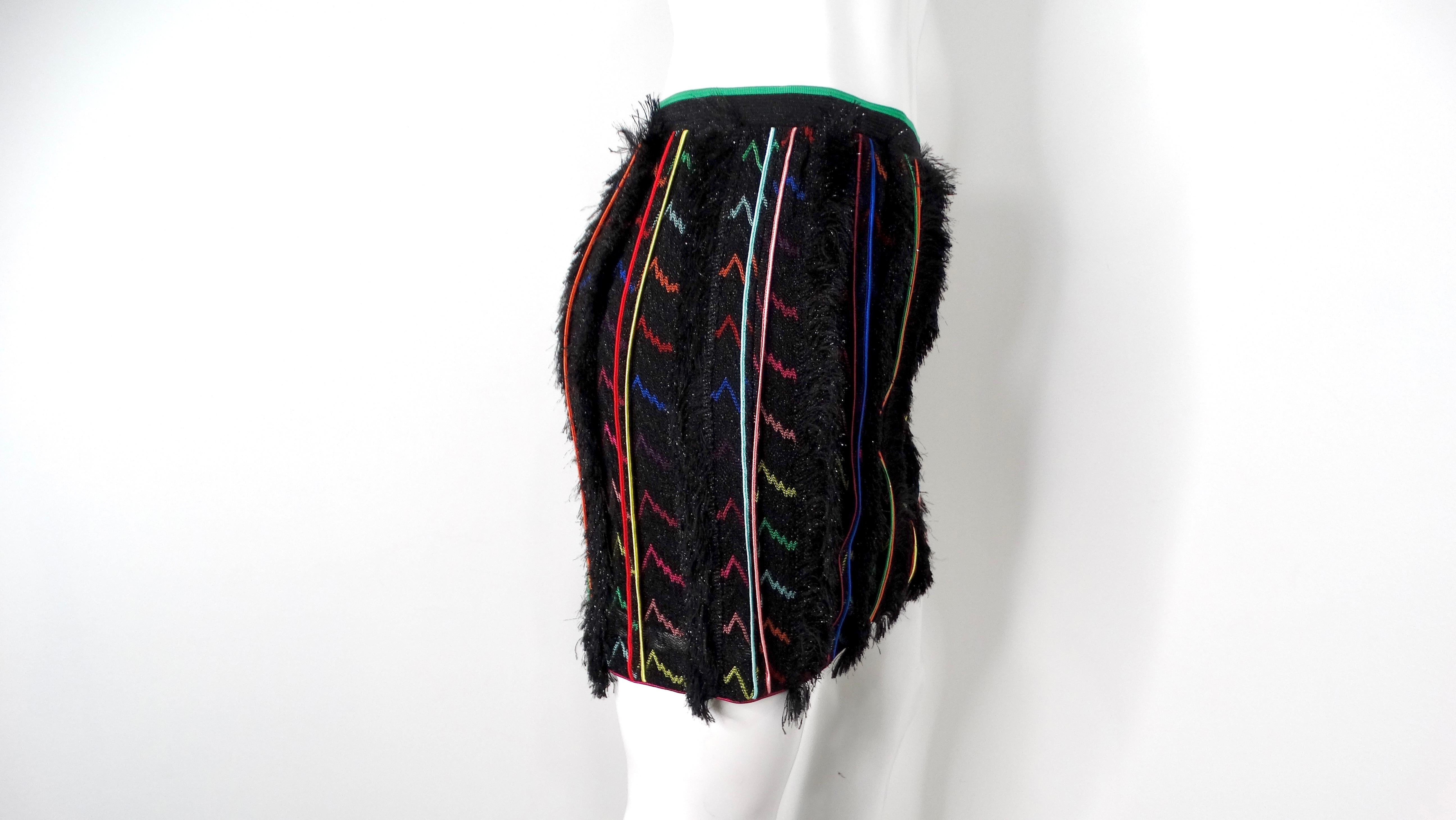 Missoni Multicolor Stripe Knit Fringe Mini Skirt For Sale 2