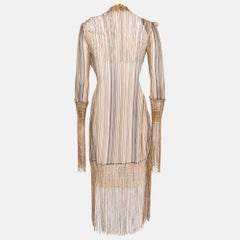 Missoni Multicolor Striped Knit Fringed Open-Front Long Cardigan M